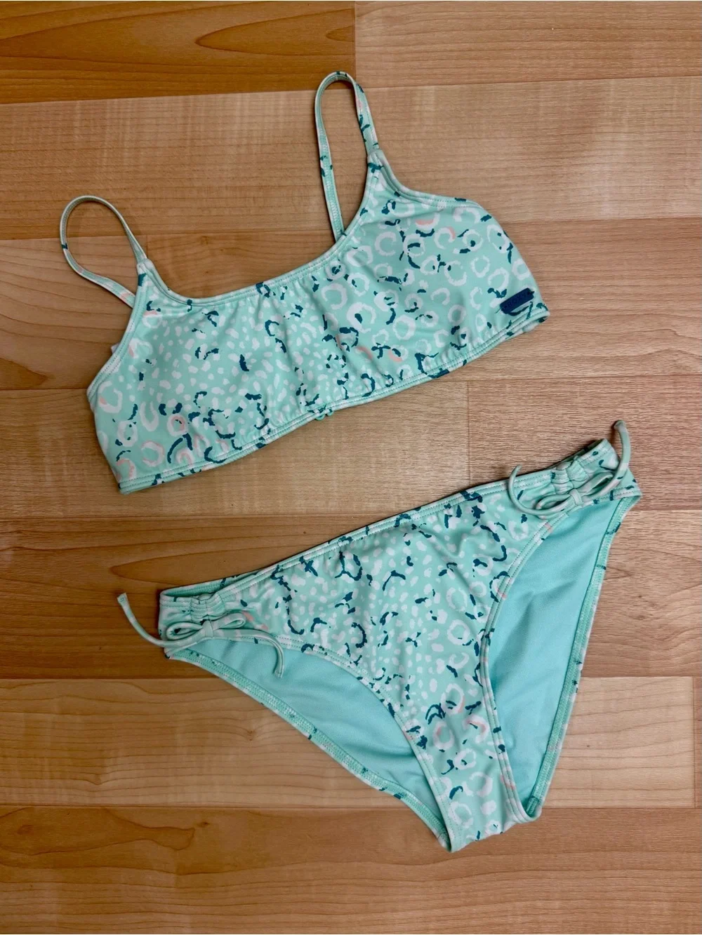 Roxy Girls Bikini Set Mint Leopard Print Size 12/L